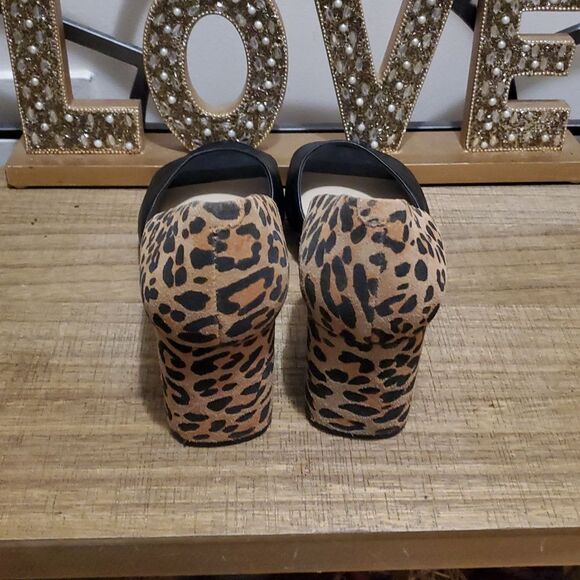 Antropologie Seychelles Shabby Chic Black Leopard Suede/Leather Block Heel Sz 10 - Picture 4 of 11